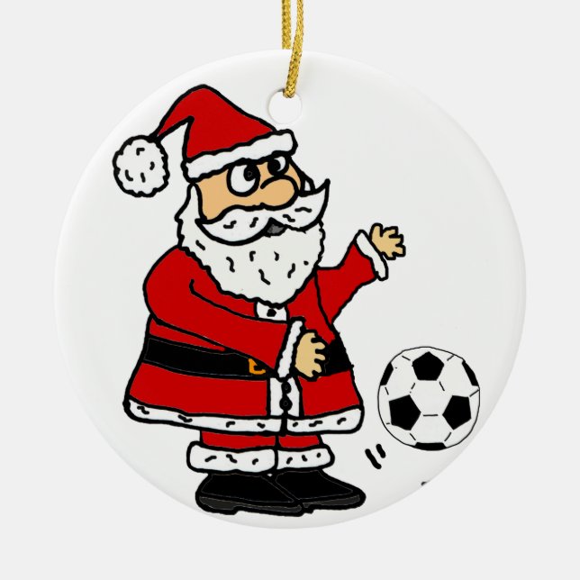 Cute Santa Claus Playing Soccer Christmas Cartoon Ceramic Tree Decoration (Front)