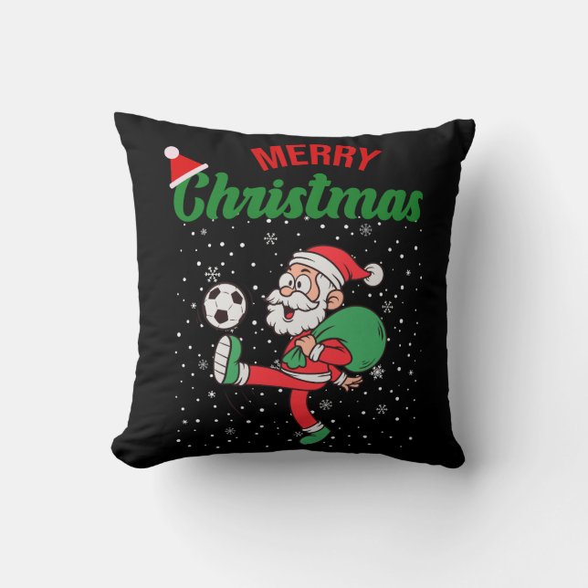 Cute Santa Claus Playing Soccer Christmas Cartoon  Cushion (Front)