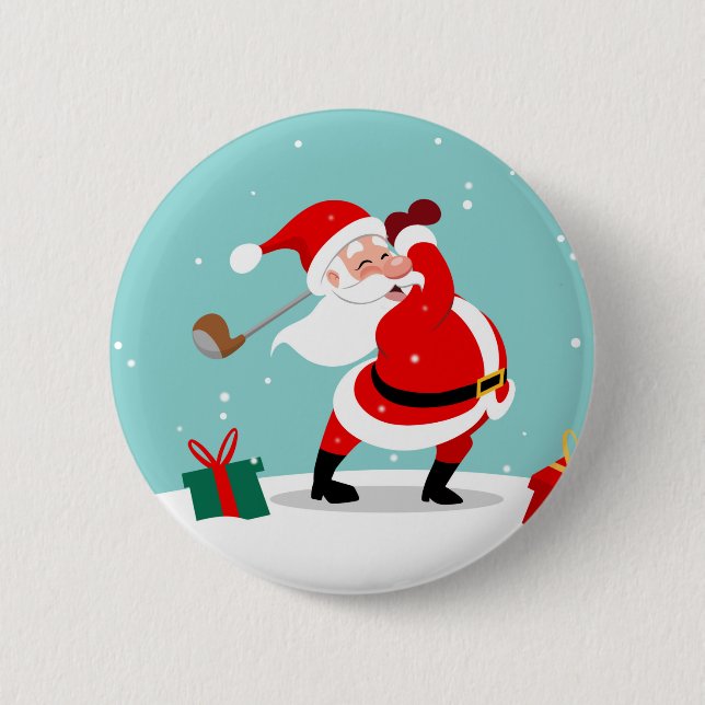 Cute Santa Claus plays golf illustration 6 Cm Round Badge (Front)