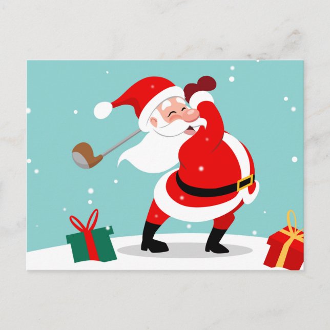 Cute Santa Claus plays golf illustration Postcard (Front)
