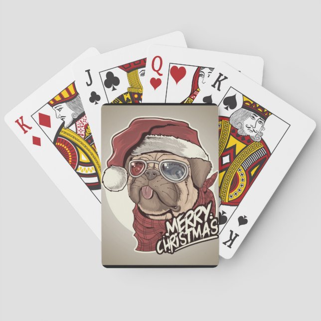 Cute Santa Claus Pug Bicycle Playing Cards (Back)