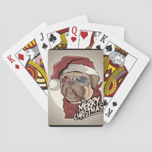 Cute Santa Claus Pug Playing Cards