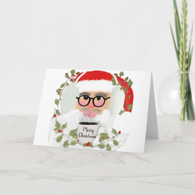 Cute Santa Claus Red And White Merry Christmas Holiday Card (Front)