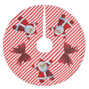 Cute Santa Claus Red Bows Merry Christmas Brushed Polyester Tree Skirt
