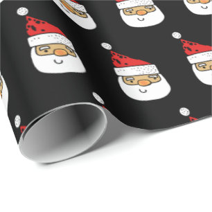 Cute Santa Claus Red Hat Christmas Black Wrapping Paper