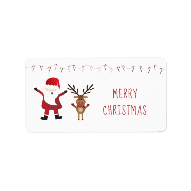 Cute Santa Claus Reindeer Candy Canes Red Label (Front)