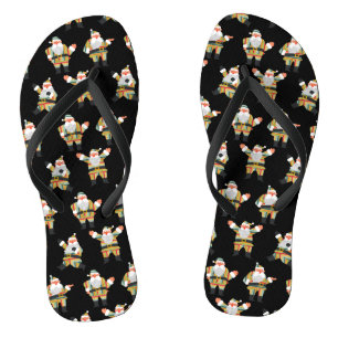 Cute Santa Claus Retro Style Merry Christmas Xmas Jandals