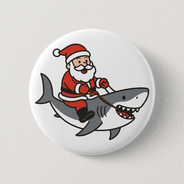 Cute Santa Claus Riding a Shark Funny Christmas 6 Cm Round Badge (Front)