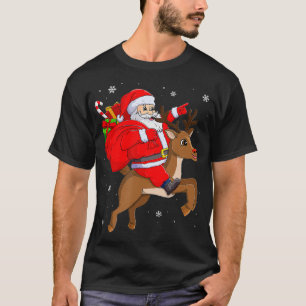 Cute Santa Claus Riding Reindeer Funny Xmas Gift  T-Shirt