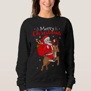 Cute Santa Claus Riding Reindeer Xmas  Kids Boys G Sweatshirt