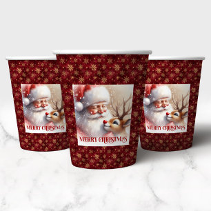 Cute Santa Claus Rudolph Cartoon Style Christmas   Paper Cups