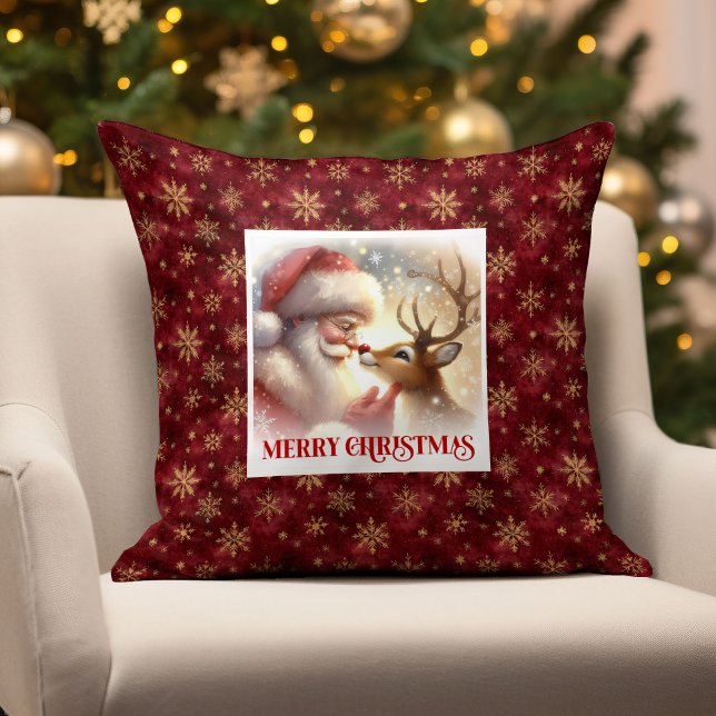 Cute Santa Claus Rudolph Christmas Throw Pillow   (Cute Santa Claus Rudolph Christmas Throw Pillow Decor

)