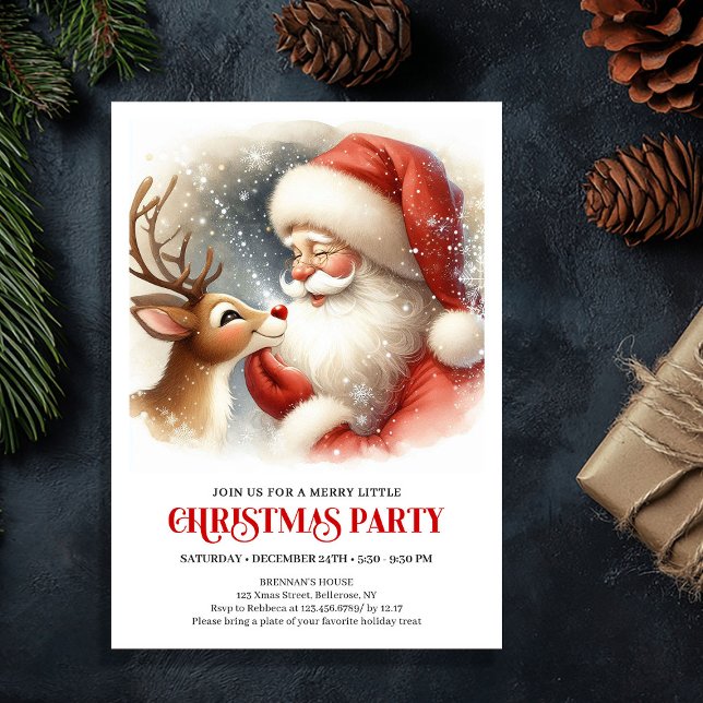 Cute Santa Claus Rudolph Holiday Cheer Family   Invitation (Cute Santa Claus Rudolph Holiday Cheer Family Party Invite

)
