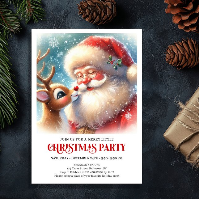 Cute Santa Claus Rudolph Holiday Family Joy Party  Invitation (Cute Santa Claus Rudolph Holiday Family Joy Party Invitation

)