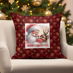 Cute Santa Claus Rudolph Holiday Pillow Cozy Home