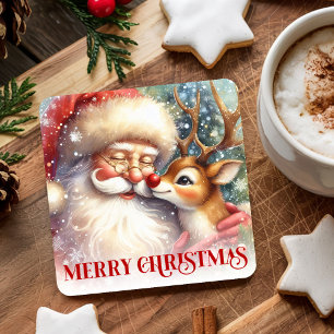 Cute Santa Claus Rudolph Kids Christmas Coasters