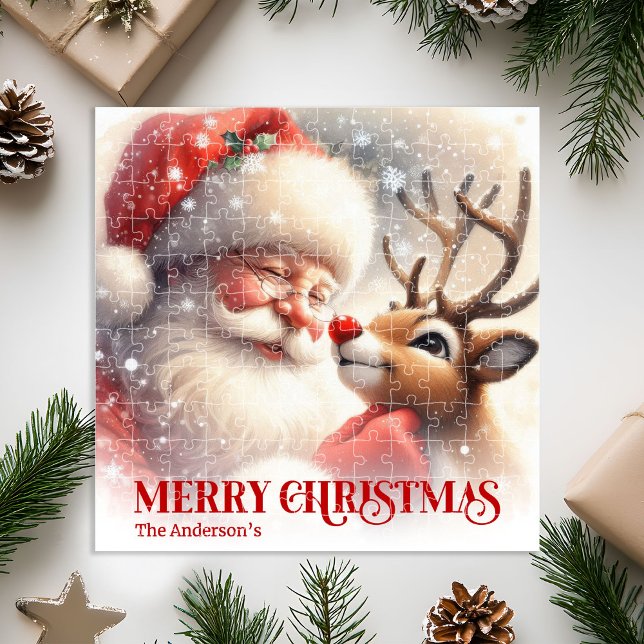 Cute Santa Claus Rudolph Personalized Holiday Kids Jigsaw Puzzle (Cute Santa Claus Rudolph Personalized Holiday Kids Jigsaw Puzzle

)
