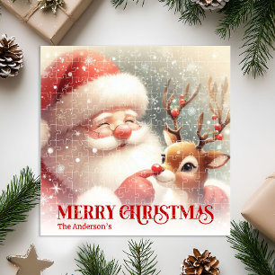 Cute Santa Claus Rudolph Personalized Kids Gift   Jigsaw Puzzle