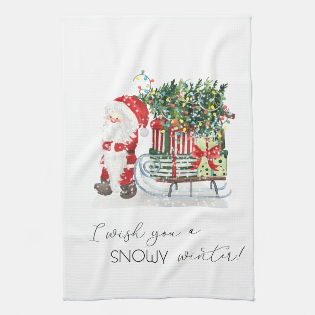 Cute Santa Claus,Sleigh,Presents  Tea Towel (Vertical)