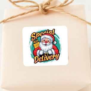 Cute Santa Claus Special Delivery Square Sticker