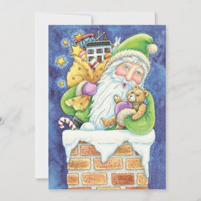 Cute Santa Claus Toys Chimney Snow Christmas Party Invitation (Front)