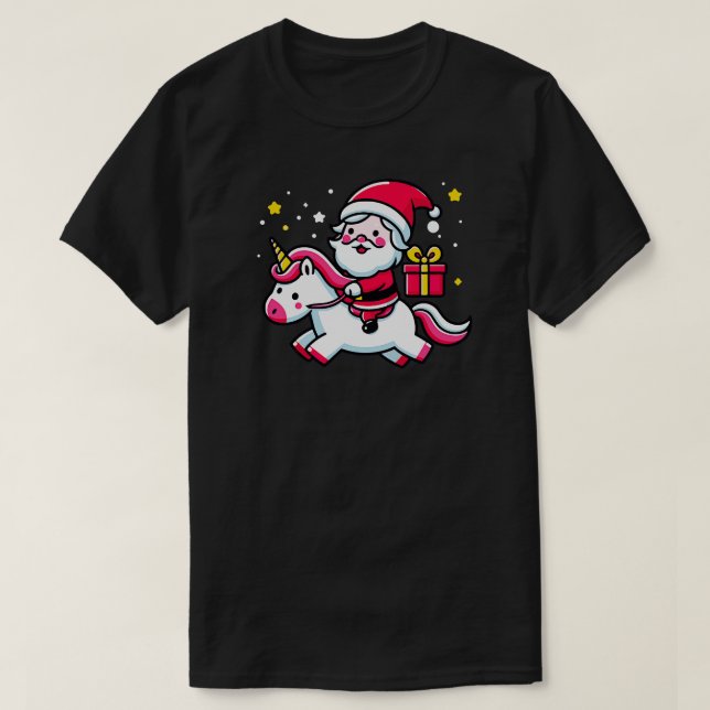 cute santa clause riding unicorn TShirt (Design Front)
