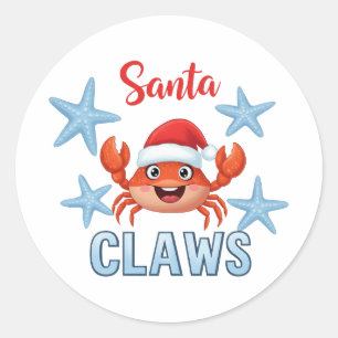 Cute Santa Claws Funny Christmas Crab Holiday Classic Round Sticker