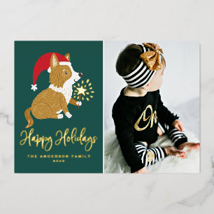 Cute Santa Corgi Photo Happy Holidays