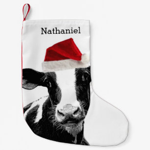 Cute Santa Cow with Personalised Name Small Christmas Stocking