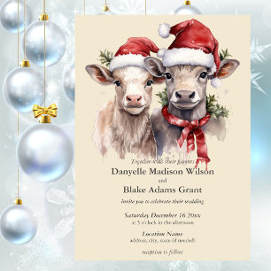 Cute Santa Cows Christmas Winter Wedding Invitation