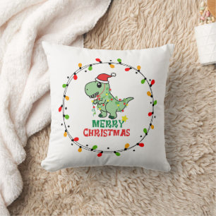 Cute Santa Dino Merry Christmas Cushion