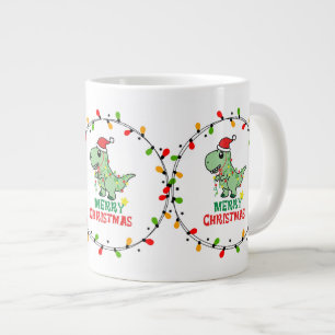 Cute Santa Dino Merry Christmas Large Coffee Mug