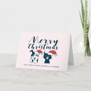 Cute Santa Dog and Cat Illustration Christmas Holiday Card