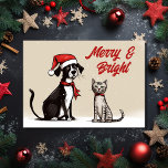 Cute Santa Dog and Cat Merry and Bright Christmas Holiday Card<br><div class="desc">Spread holiday cheer with our adorable Santa Dog and Cat Merry and Bright Christmas Card! This festive card features a charming illustration of a Merry dog wearing a Santa hat and a Bright holiday cat, ready to bring smiles to your loved ones. Inside, a heartfelt message awaits, making it the...</div>