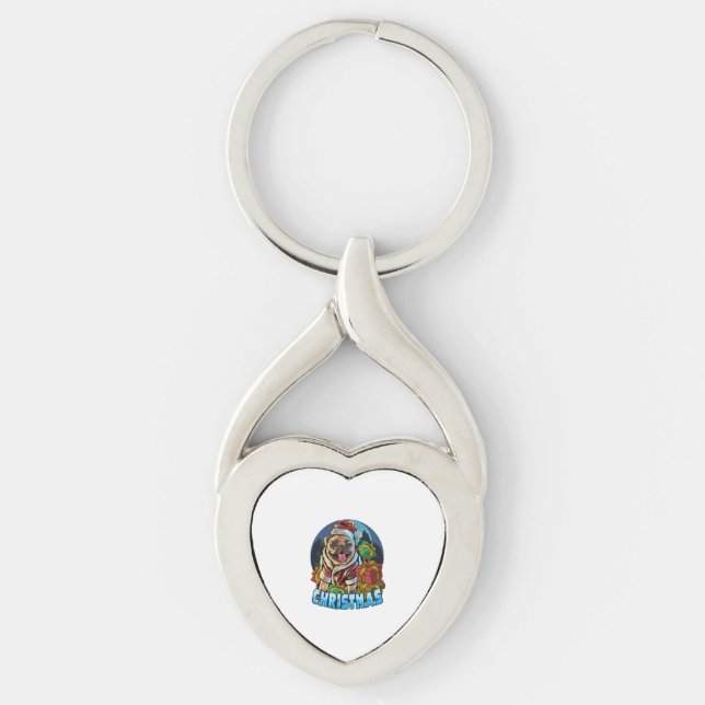 Cute Santa dog in christmas hat   Key Ring (Front)