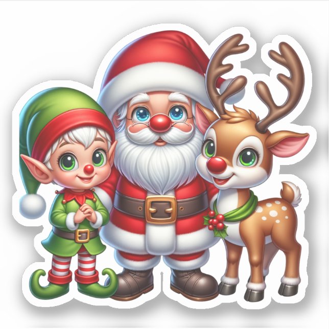 Cute Santa, Elf and Reindeer Christmas  (Front)