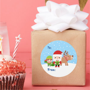Cute Santa, Elf and Reindeer To and From  Classic Round Sticker