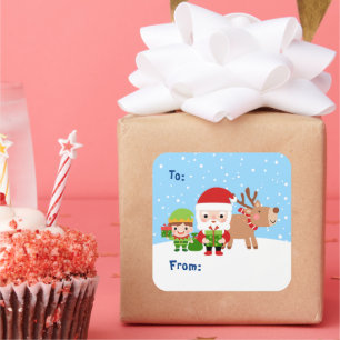 Cute Santa, Elf and Reindeer To and From  Square Sticker