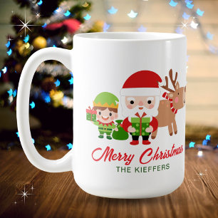 Cute Santa Elf Reindeer Family Name Christmas Coffee Mug