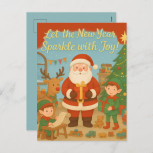 Cute Santa & Elves New Year Holiday Card