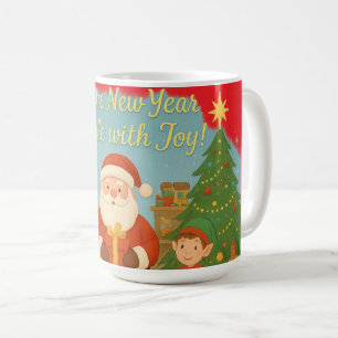 Cute Santa & Elves New Year Holiday Card Coffee Mug