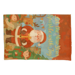 Cute Santa & Elves New Year Holiday Card Pillowcase