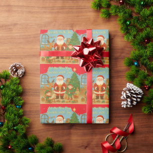Cute Santa & Elves New Year Holiday Card Wrapping Paper