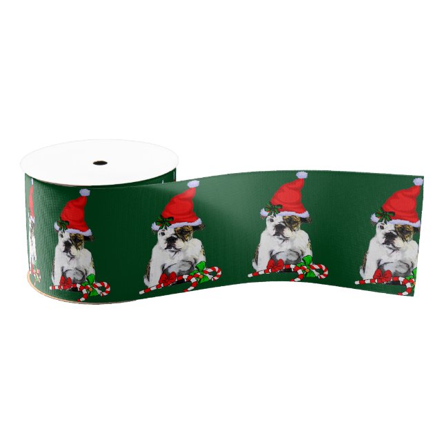 Cute Santa English Bulldog Christmas Grosgrain Ribbon (Spool)