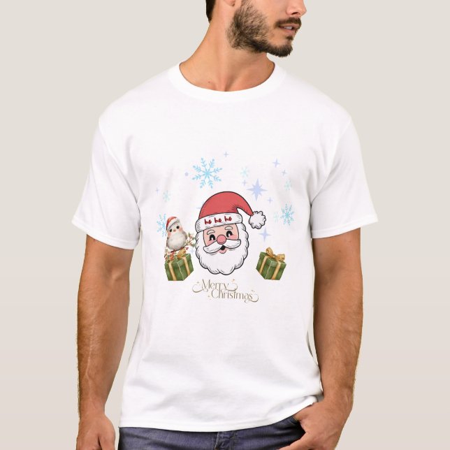 Cute Santa Face Merry Christmas T-Shirt (Front)