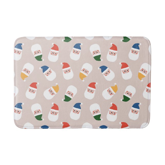 Cute Santa Faces Christmas Pattern Bath Mat (Front)