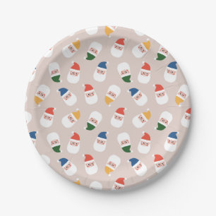 Cute Santa Faces Christmas Pattern Paper Plate
