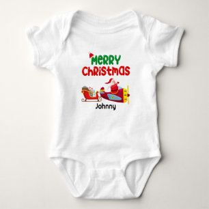 Cute Santa Flying in Aeroplane & Sleigh,Christmas Baby Bodysuit
