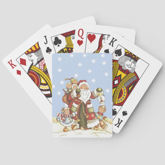 Cute Santa Folk Art Kids Christmas Snowflakes Playing Cards (Back)