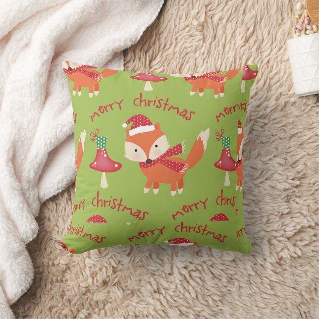 Cute Santa Fox Merry Christmas Cushion (Blanket)